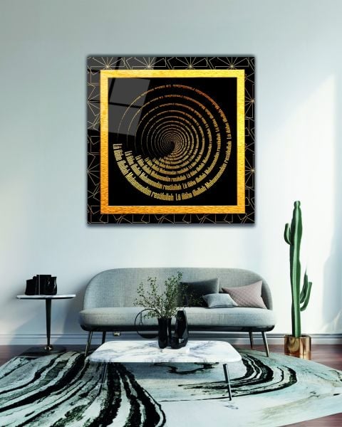 Kelime-i Tevhid Spiral Kare Cam Tablo