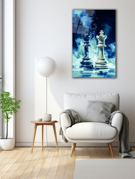 Satranç Taşları Cam Tablo
