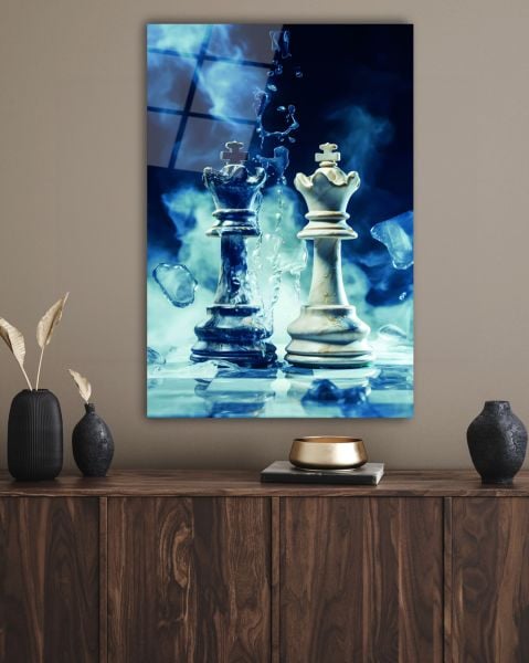 Satranç Taşları Cam Tablo