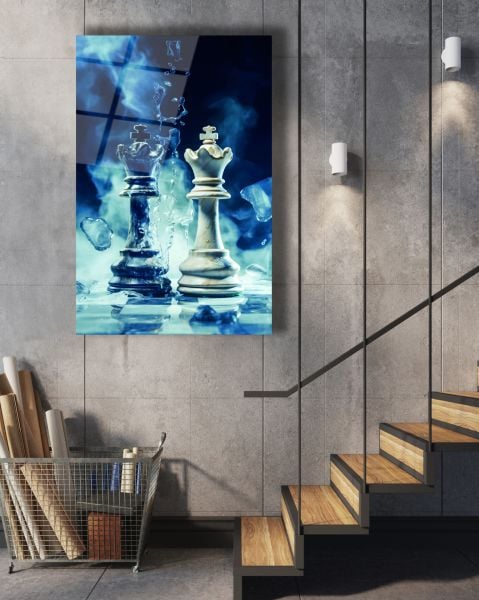 Satranç Taşları Cam Tablo