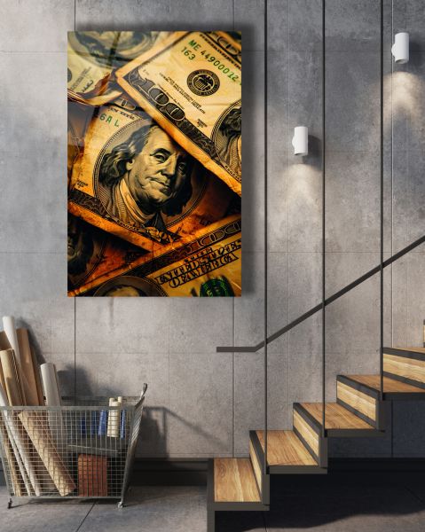 Altın Amerikan Doları Cam Tablo