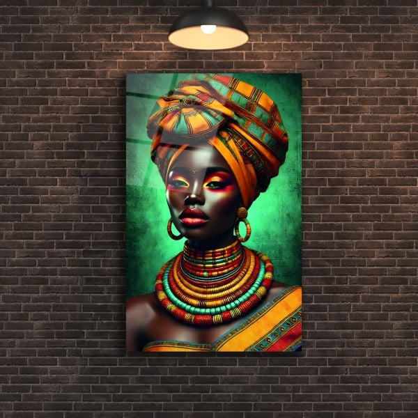 Afrikalı Kabile Kadını Cam Tablo