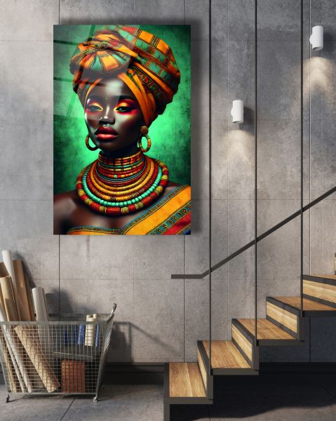 Afrikalı Kabile Kadını Cam Tablo