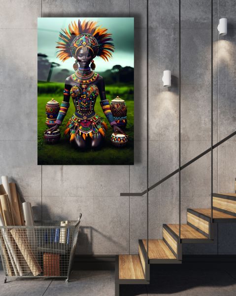 Afrikalı Kabile Kadını Cam Tablo