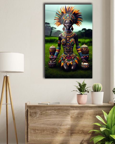 Afrikalı Kabile Kadını Cam Tablo