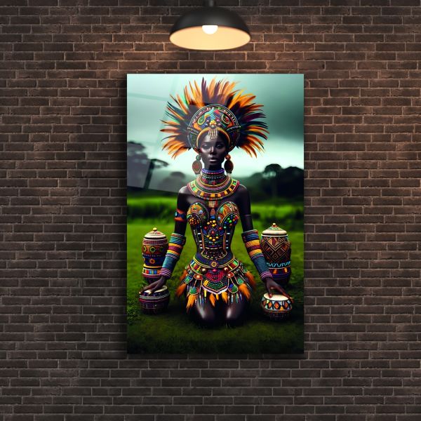 Afrikalı Kabile Kadını Cam Tablo