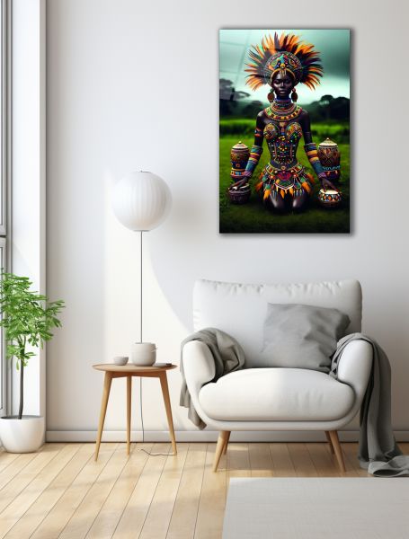 Afrikalı Kabile Kadını Cam Tablo